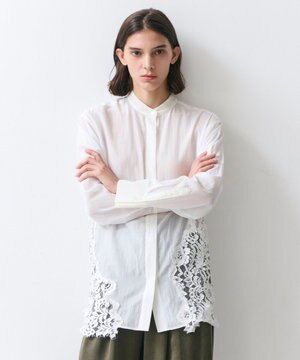  GALENA / コットンレースバンドカラーシャツ