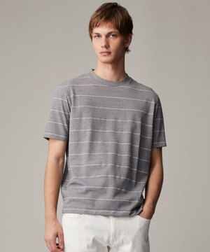  【キングサイズ・和紙ニット/日本素材・縫製/ 軽量/通気性/速乾性】和紙フライスボーダー Tシャツ