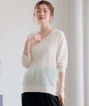  【洗える】ピュアリネン Vネック ニット