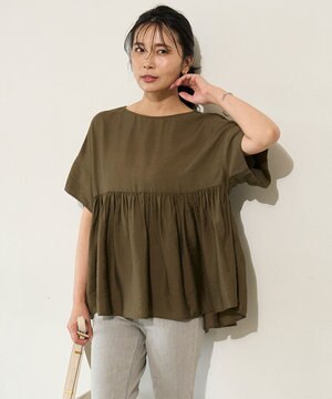 【撥水/接触冷感/洗える】ヴィンテージシアー ギャザーペプラムブラウス