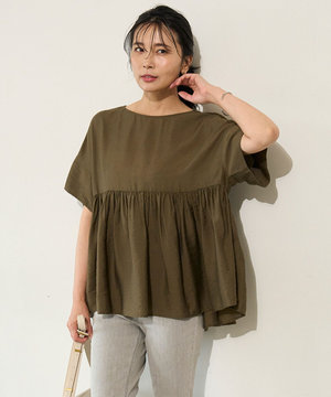 【撥水/接触冷感/洗える】ヴィンテージシアー ギャザーペプラムブラウス