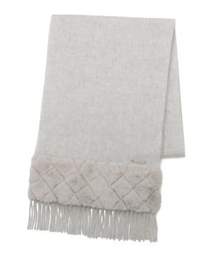  【WEB限定】フルラ (FURLA)エコファー付きマフラー 無地×キルト風 ウールマフラー ロゴプレート付き