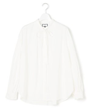  【WOMEN】ワンウォッシュタイプライター リボンタイバンドカラー ブラウス