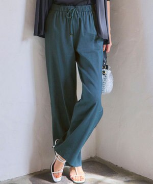 【洗える】リネンレーヨンストレッチ ドロスト ワイド パンツ