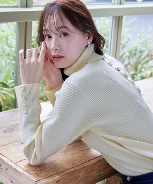 【洗える】タートルボタンニットトップス