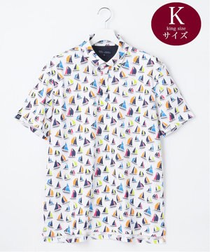  【MEN/キングサイズ】【吸水速乾・UVケア】マルチヨットプリント 半袖ポロシャツ