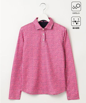 【WOMEN】【UVケア/吸水速乾】ギンガムチェックロゴ 長袖シャツ