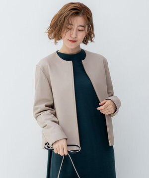  ラムレザー ノーカラー ブルゾン