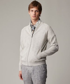  【イタリア糸使用/清涼感/軽い/洗える/サスティナブル】スラブギマ ニット  ジップ ブルゾン