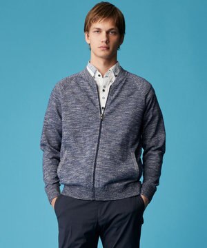  【キングサイズ・イタリア糸使用/清涼感/軽い/洗える/サスティナブル】スラブギマ ニット  ジップ ブルゾン