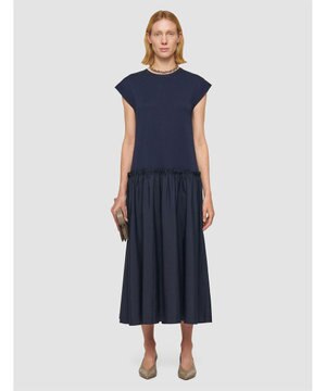  【洗える】ポプリンジャージー　キャップスリーブドレス