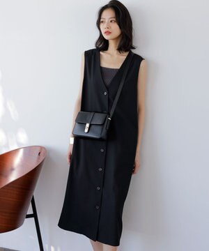  【2WAY・洗える】Vネック ジレワンピース