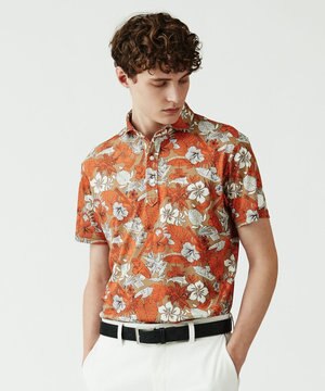 【MEN】【吸水速乾/UVケア】STUDIO FIGLIO アロハ総柄 半袖 ポロシャツ