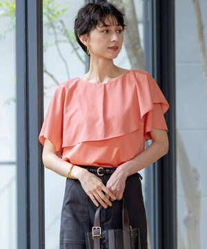  【汗じみ防止/洗える】スムースデザイン ラッフルカラー カットソー