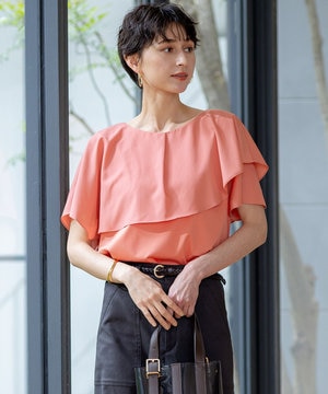 【汗じみ防止/洗える】スムースデザイン ラッフルカラー カットソー