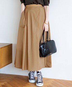  【洗える】ナイロンコットンポプリン タック スカート