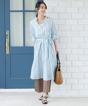  【洗える】テンセルリネンシャツワンピース