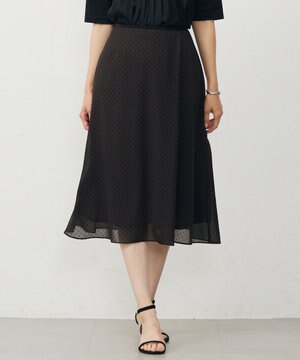  【洗える】ドットフロッキープリント フレア スカート