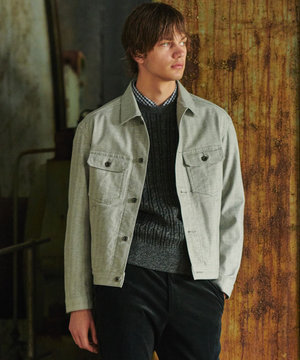  【イタリア素材/ストレッチ】ヘリンボンモールスキンワーク ジャケット