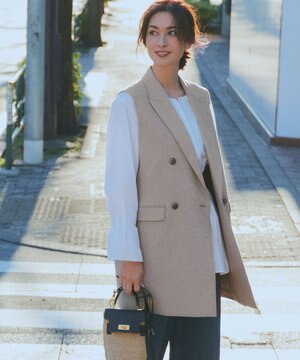  【セットアップ対応】リネン ミックスツイード ジレ