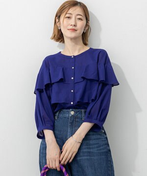 【Oggi9月号掲載/洗える】クリアトリコットジャージー フリルデザイン カットソー