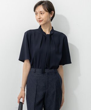  【UVカット/接触冷感/吸水速乾】ストレッチジョーゼット ボウタイ カットソー