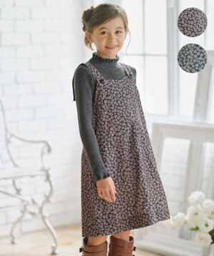  【150-160㎝】モノトーンフラワーコーデュロイ ワンピース