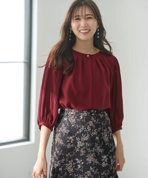  【洗える】プリーツスリーブ ブラウス