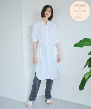  【ANSWER for 骨格ストレート】バンドカラーシャツワンピース