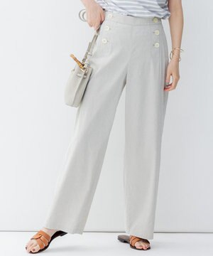 【洗える】リネンヴィスコースストレッチ マリンパンツ