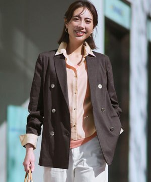  【CanCam掲載】リネンレーヨンストレッチ ダブルジャケット
