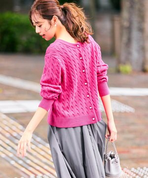  【前後着用可】コットンカシミヤ混2WAYケーブル ニット