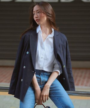  【STORY7月号掲載】リネンレーヨンストレッチ ダブル ジャケット