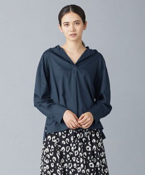  【洗える】コットンサテン プルオーバーブラウス