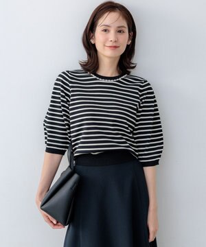  【WEB限定】クリアストレッチビジューレーン6分袖 ニット