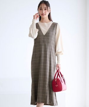  【2SET】チェック ジャンパースカート× ニット