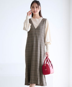【2SET】チェック ジャンパースカート× ニット