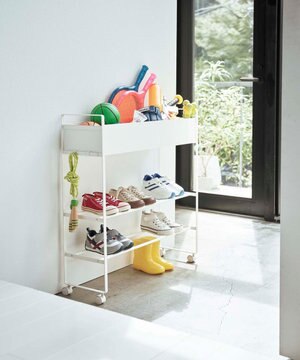  キャスター付き 玄関収納ラック タワー ホワイト