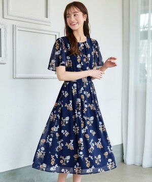  【小倉優子さん着用・洗える】大花柄シフォンワンピース