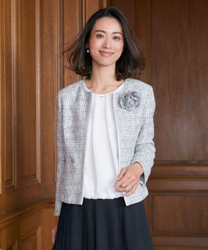  ファンシーツイード ノーカラー ジャケット