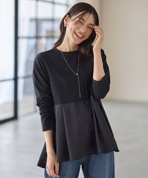  【WEB限定】サテンコンビペプラムカットソー