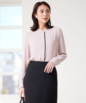  【WEB限定カラーあり・速乾・洗える】BackSatinAmunzen バンドカラーブラウス