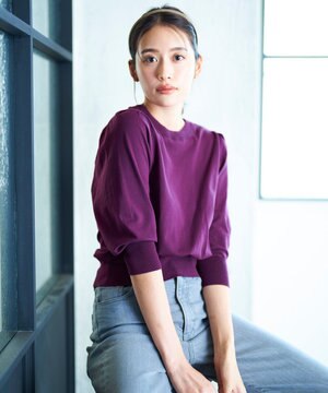 【前後着用OK】コットンポリエステルボリュームスリーブ ニット(KE29)