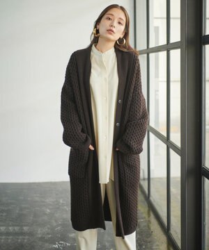 カシミヤブレンドバルキーロングカーディガン