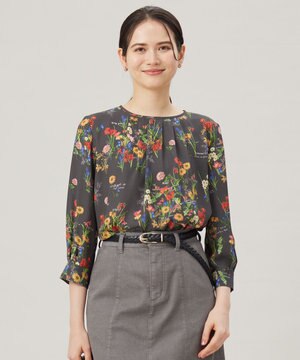 洗える】フラワーガーデンプリント ワンピース / 自由区