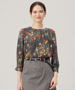 【洗える】フラワーガーデンプリント ブラウス