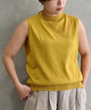  〈高品質シルク＆スーピマ超長綿〉〈洗えるニット〉ノースリーブボトルネックプルオーバー