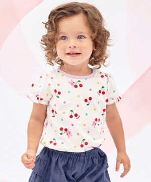  【80-120cm】キャビット×さくらんぼ 総柄 半袖Tシャツ