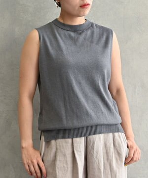  〈高品質シルク＆スーピマ超長綿〉〈洗えるニット〉ノースリーブボトルネックプルオーバー