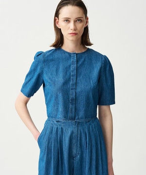 ライトデニム パフスリーブブラウス